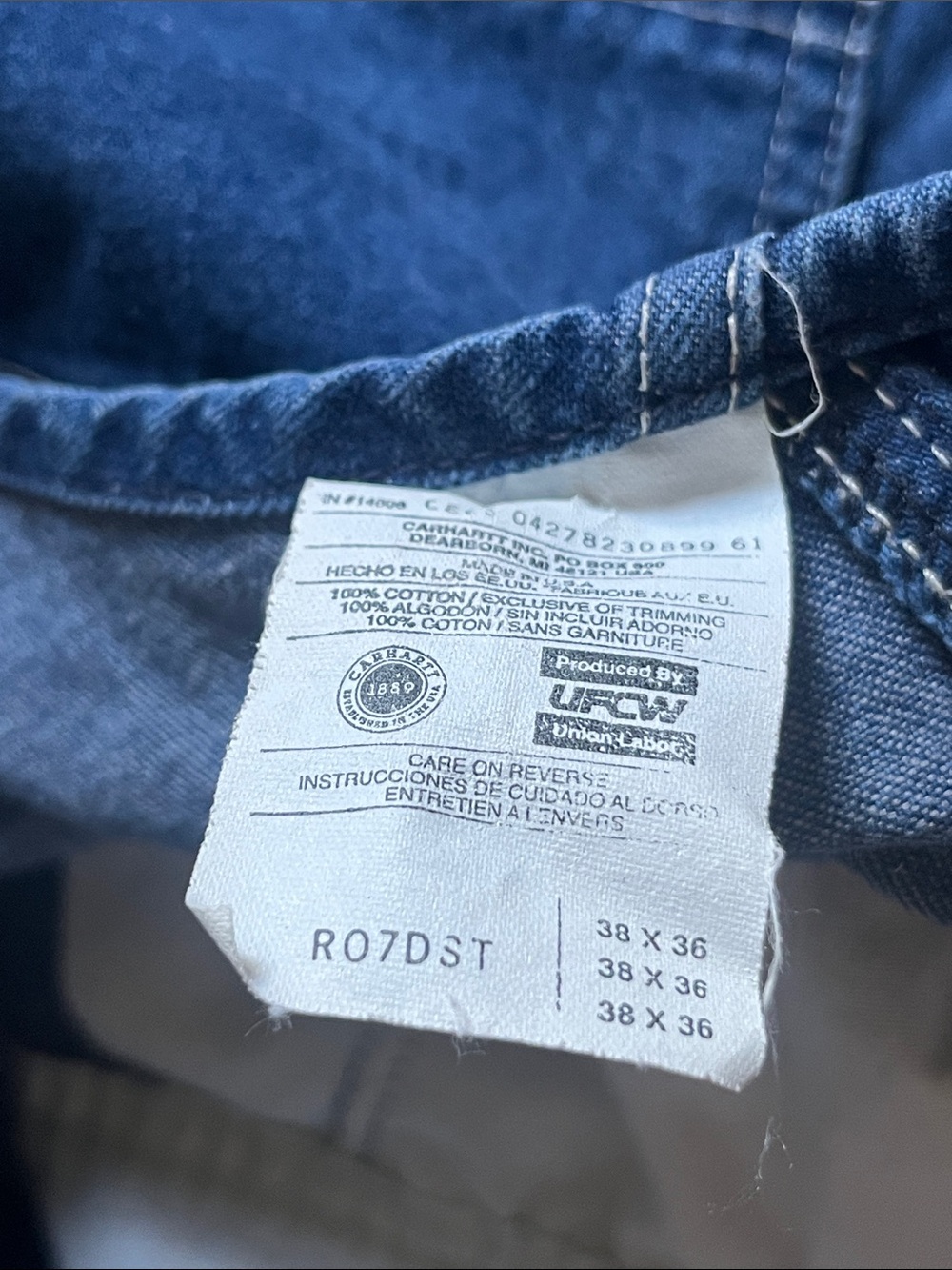 Carhartt Vintage 90s Blue Cotton Denim Bib Overalls  Made In USA - Picture 5 of 9